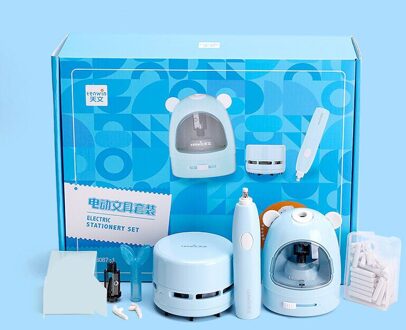 Schets Elektrische Puntenslijper Elektronische Gummen Mechanische Stofzuiger Set Voor Kinderen Briefpapier Art Schoolbenodigdheden blauw