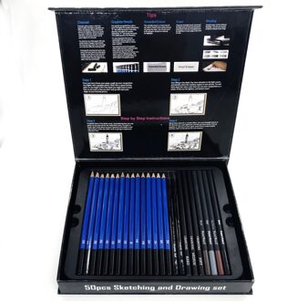 Schets Tekening Potlood Set Carbon Pen Rubber Art Brush Set 50 Stuks Schilderij Borstel Set Voor Art Studenten