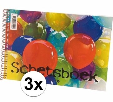 Schetsboek - 3x stuks - A4 papier - 20 vellen - tekenboeken A4 papier