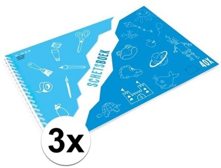 Schetsboek A3 - 3x - 40 vellen - wit papier - 42 x 30 cm - tekenboek