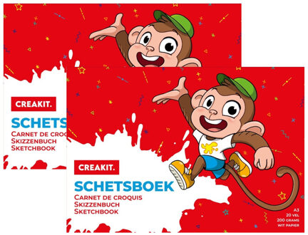 Schetsboek A3 papier - Pakket van 2x stuks - 20 vellen - Tekenboeken A3 papier - groot formaat - Tek