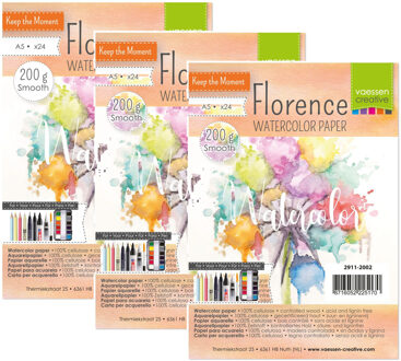 Schetsboek Aquarelpapier - 3x - 24 Vellen - 200 g - A5 Formaat - 21 x 15 cm