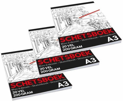 Schetsboek/tekenboek A3 formaat - 3x - Schoolartikelen/tekenen - Schetsboeken/tekenboeken