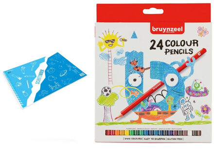 Schetsboek/tekenboek A3 formaat 40 vellen met 24 kleurpotloden Multi