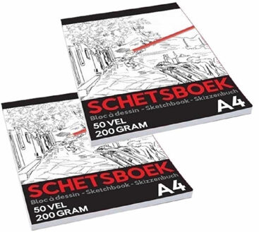 Schetsboek/tekenboek A4 formaat - 2x - wit papier - 50 vellen - 200 grams
