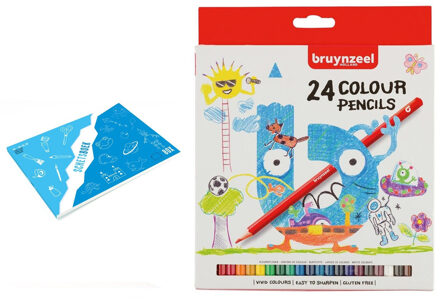 Schetsboek/tekenboek A4 formaat 80 vellen met 24 kleurpotloden Multi