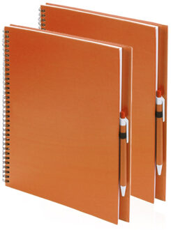 Schetsboek/tekeningenboek 80 vellen - 2x - oranje - harde kaft - A4 formaat - blanco papier