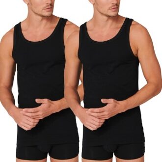 Schiesser 2 stuks 95-5 Organic Cotton Athletic Shirt * Actie * Zwart,Wit - Small,Medium,Large,X-Large,XX-Large,3XL,4XL