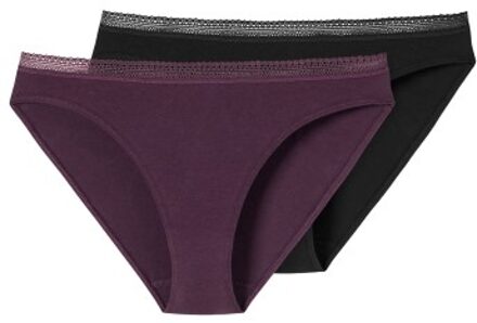 Schiesser 2 stuks Cotton Lace Rio Slip Lila,Zwart,Versch.kleure/Patroon - 40,42,44,46