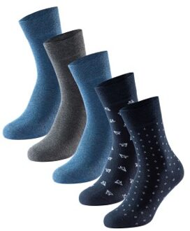 Schiesser 5 stuks Men Blue Bird Socks Versch.kleure/Patroon,Blauw,Zwart,Wit - Maat 39/42,Maat 43/46