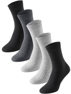 Schiesser 5 stuks Women Socks * Actie * Zwart,Versch.kleure/Patroon,Grijs,Blauw,Wit - Maat 35/38,Maat 39/42