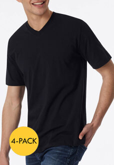 Schiesser American V-hals t-shirts 4-pack zwart - M