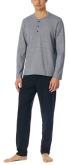 Schiesser Casual Essentials Long Pyjama Button Blauw - Small,Medium,Large,X-Large,XX-Large,3XL
