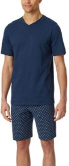 Schiesser Casual Essentials Short Pyjama V-neck Blauw - Small,Medium,Large,X-Large,XX-Large,3XL,4XL