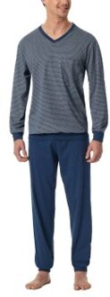 Schiesser Comfort Essentials V-Neck Long Pyjamas Blauw - X-Small,Small,Medium,Large,X-Large,XX-Large,3XL,4XL,5XL