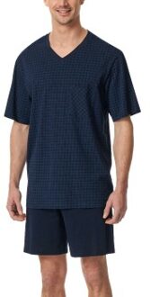 Schiesser Comfort Essentials V-Neck Short Pyjamas Blauw - Small,Medium,Large,X-Large,XX-Large,3XL,48,4XL,50,52,54,56,58,5XL