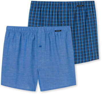Schiesser Cotton Essentials boxershorts wijd (2-pack) - klassiek katoen - blauw en geruit -  Maat: L