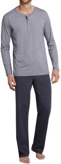 Schiesser Heren Pyjama - Antraciet - R Hals met knooplijst - Maat S