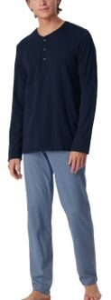 Schiesser Long Fine Interlock Collar Pyjamas Blauw - 46,48,50,52,54,56