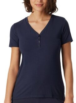 Schiesser Mix and Relax Henley Button Shirt * Actie * Blauw - X-Small,Small,Medium,Large,X-Large,XX-Large,3XL,4XL