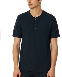 Schiesser Mix and Relax T-shirt Button * Actie * Blauw - Small,Medium,Large,X-Large,XX-Large,3XL