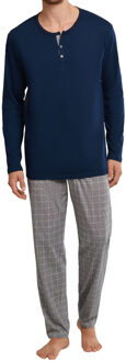 Schiesser Pyjama met knoopjes blauw - beige - L