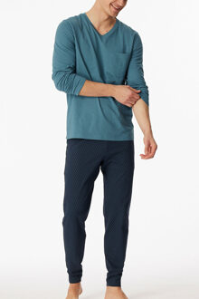 Schiesser pyjama met rechte pijpen petrol Blauw - XL