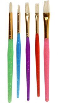 Schilder kwasten - klein - 5x - voor kinderen - Hobby platte/ronde penselen Multi