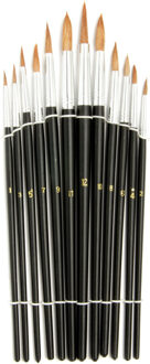 Schilder penselen - 12x stuks - rond - diverse formaten - hout - kwasten - schilderen