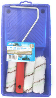 Schilder set - 5-delig - microvezel - lak en beits - met lekbak en beugel - 3 verfrollers