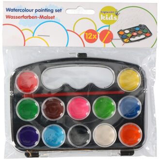 Schilder waterverf set 12 kleuren - Hobby/knutsel materiaal benodigdheden - Kinderknutselset