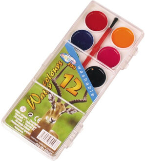 Schilderen waterverf set 12 kleuren met kwastje Multi
