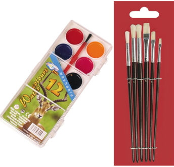 Schilderen waterverf set met 7 kwasten voor kinderen - 12 kleuren verf - Schmink waterverf