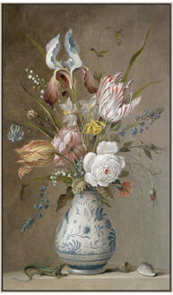 Schilderij Bloemen In Vaas FCL - 118x70 Cm - MDF - Bruin - 3.7x70x118 Cm