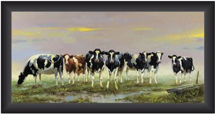 Schilderij koeien 7 op rij 40x80cm multi
