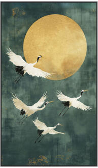 Schilderij Volle Maan FCL - 118x70 Cm - MDF - Groen#Goudkleurig#Zwart - 3.7x70x118 Cm