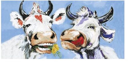 Schilderij Vrolijke koeien 40x78cm multi