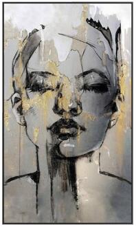 Schilderij Vrouw Met Goud - 118x70 Cm - Canvas - Zwart#Goudkleurig