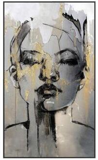 Schilderij vrouw met goud - 118x70 cm - Leen Bakker Zwart#Goudkleurig - 70 x 118