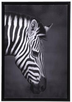 Schilderij Zebra - 64x44 Cm - Canvas - Zwart