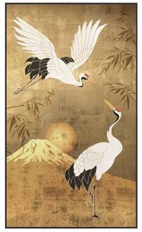 Schilderije Kraanvogel - multikleur - 118x70 cm - Leen Bakker Zwart#Goudkleurig - 70 x 118
