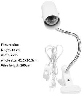 Schildpad Aquarium Reptiel Verwarming Licht Houder 360 Graden Rotatie Lamp-Socket Clip-On Lamp Met lamp Clip Cover wit 160cm EU plug