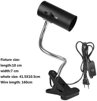 Schildpad Aquarium Reptiel Verwarming Licht Houder 360 Graden Rotatie Lamp-Socket Clip-On Lamp Met lamp Clip Cover zwart 160cm EU plug