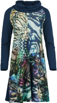 Schildpadhalsjurk met print en effen kleur Stretch Jersey-stof Navy