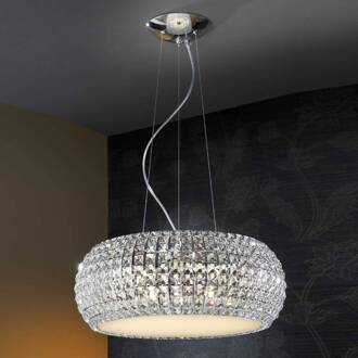 Schitterende hanglamp DIAMOND, rond chroom, transparant