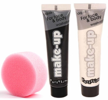 Schmink/grimeer set van vloeibare zwart en wit met sponsje