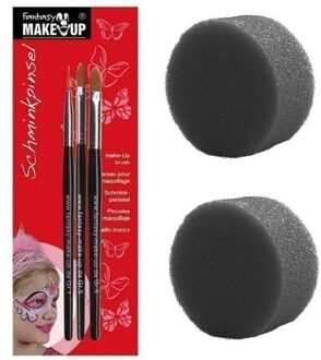 Schmink/make-up setje 2 sponzen en 3 penselen - Grimeersponsjes/Smincken met penselen - Make-up accessoires