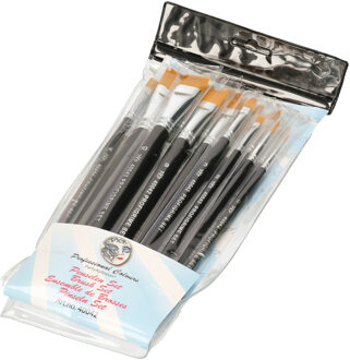 Schmink penselen/kwasten set in etui - 15x - professioneel - synthetisch Zwart