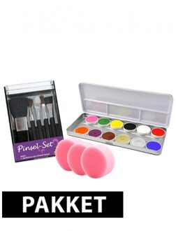 Schmink setje met 12 kleuren, kwasten en sponsjes - Schmink