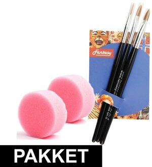 Schminken set - 2 sponsjes en 3 schmink penselen - grimeren - kinderen - volwassenen - professioneel Multi
